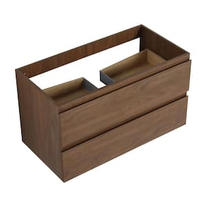 35.19 in. W x 17.94 in. D x 19.69 in. H Floating Bath Vanity Cabinet without Top with 2-Drawers in Brown Oak