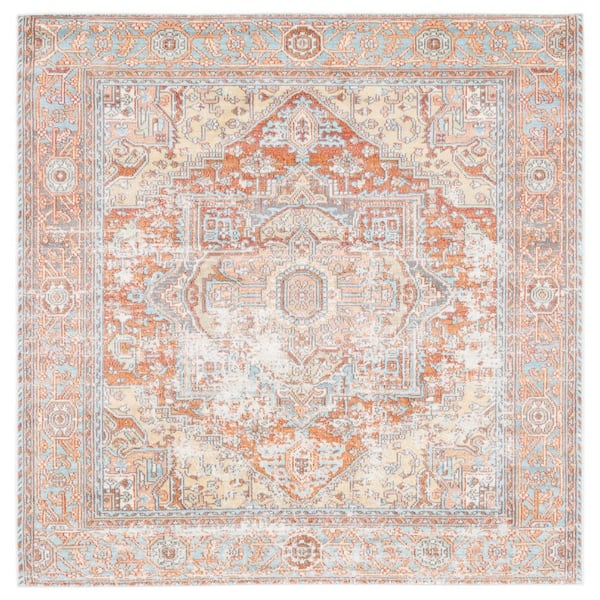 Aria 5 ft. x 5 ft. Rust/Taupe Garden Medallion Square Area Rug