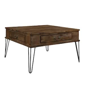 Itti 31.5 in. Brown and Bronze Square Wood Coffee Table with 2 Drawers