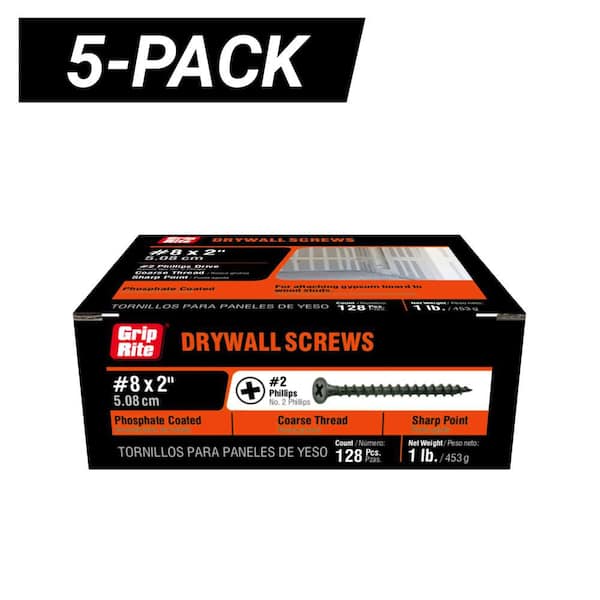 5-Pack #8 x 2 in. #2 Phillips Bugle Head Coarse Thread Drywall Screws (5 lb. Box / 640-Piece)