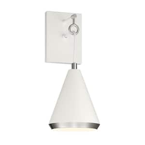 6 in. W x 17 in. H 1-Light White and Polished Nickel Wall Sconce with White Metal Shade