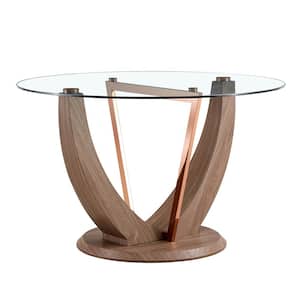 48 in. Round Glass Dining Table with 0.3 in. Tempered Glass Top and MDF Wood Texture Pedestal Base