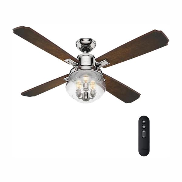Hunter Sophia 54 in. LED Indoor Polished Nickel Ceiling Fan with Remote Control and Light
