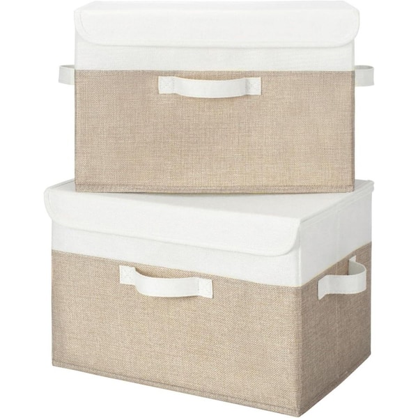 Unbranded Beige 15.8 in. x 10 in. Linen Decorative Basket Set of 2