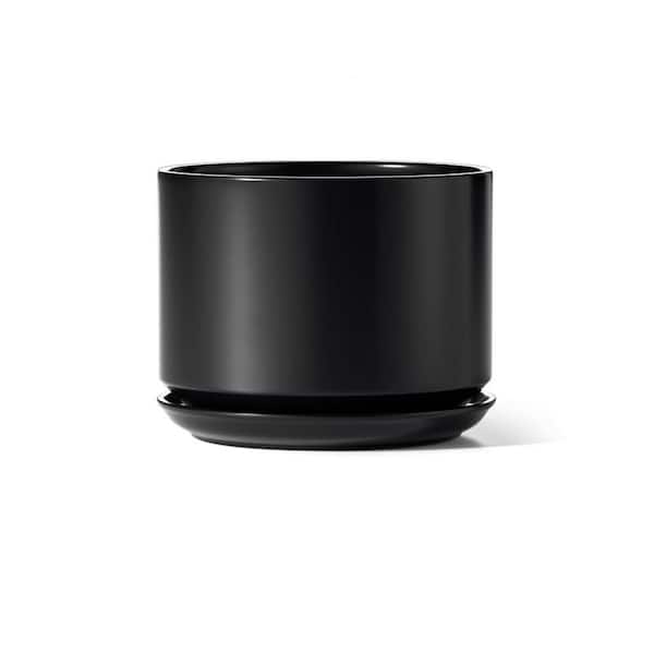 Black Ceramic Indoor/Outdoor Planter with Saucer (6.8 in. W x 5.3
