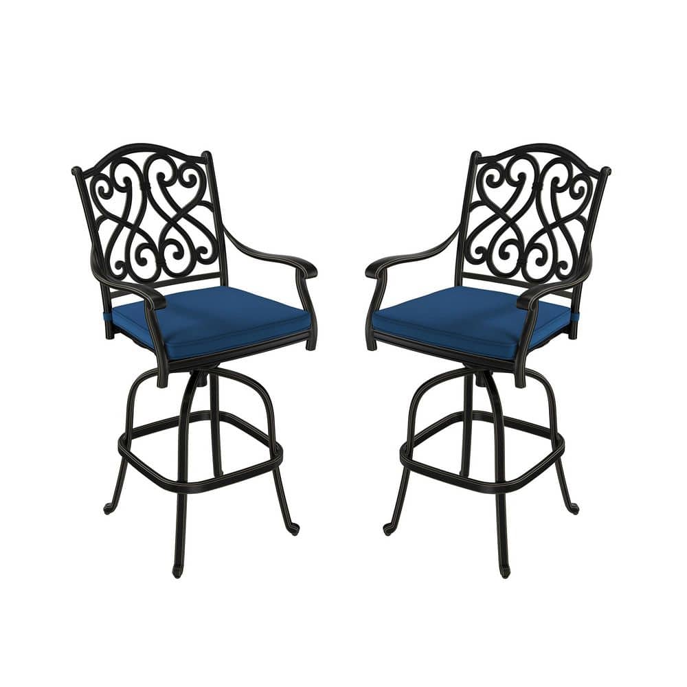 Black Cast Aluminum Bar Height Swivel Outdoor Dining Chair with Navy Blue Cushions (2-Pack) price history on PriceWatchPro