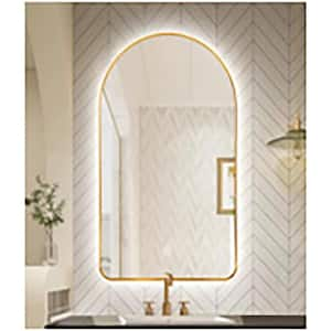 Rita 23.6 in. W x 39.5 in. H LED Fog Free Gold Metal Framed Wall Mounted Bathroom Vanity Mirror