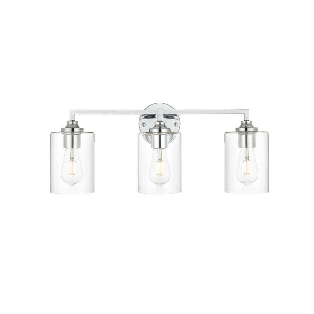 Simply Living 23 in. 3-Light Modern Chrome Vanity Light with Clear Cylinder