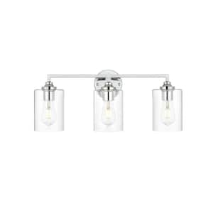 Simply Living 23 in. 3-Light Modern Chrome Vanity Light with Clear Cylinder Shade