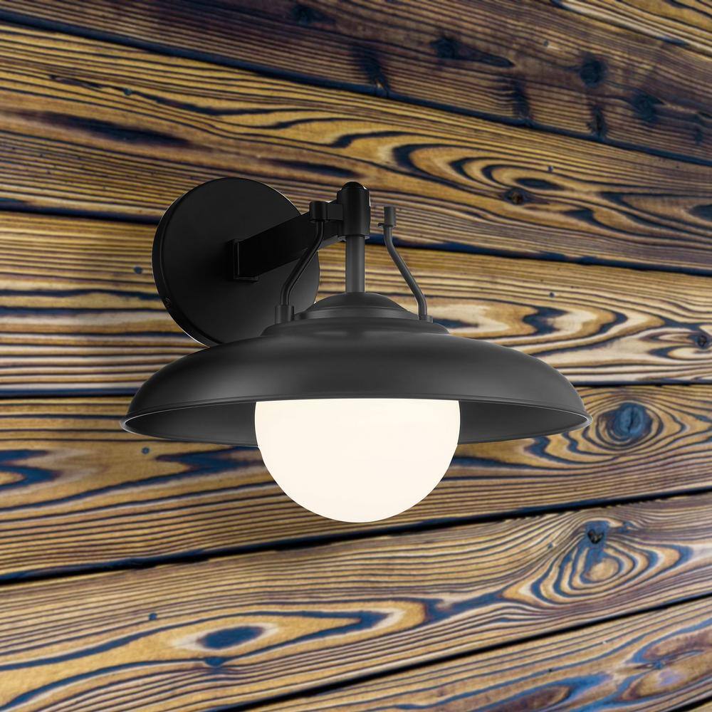 Coal Black Etched Opal Glass Outdoor Wall Sconce