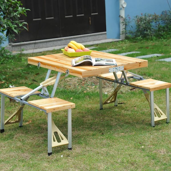 Outsunny Picnic Table Camping Folding Portable Dining Storage Garden Outdoor 
