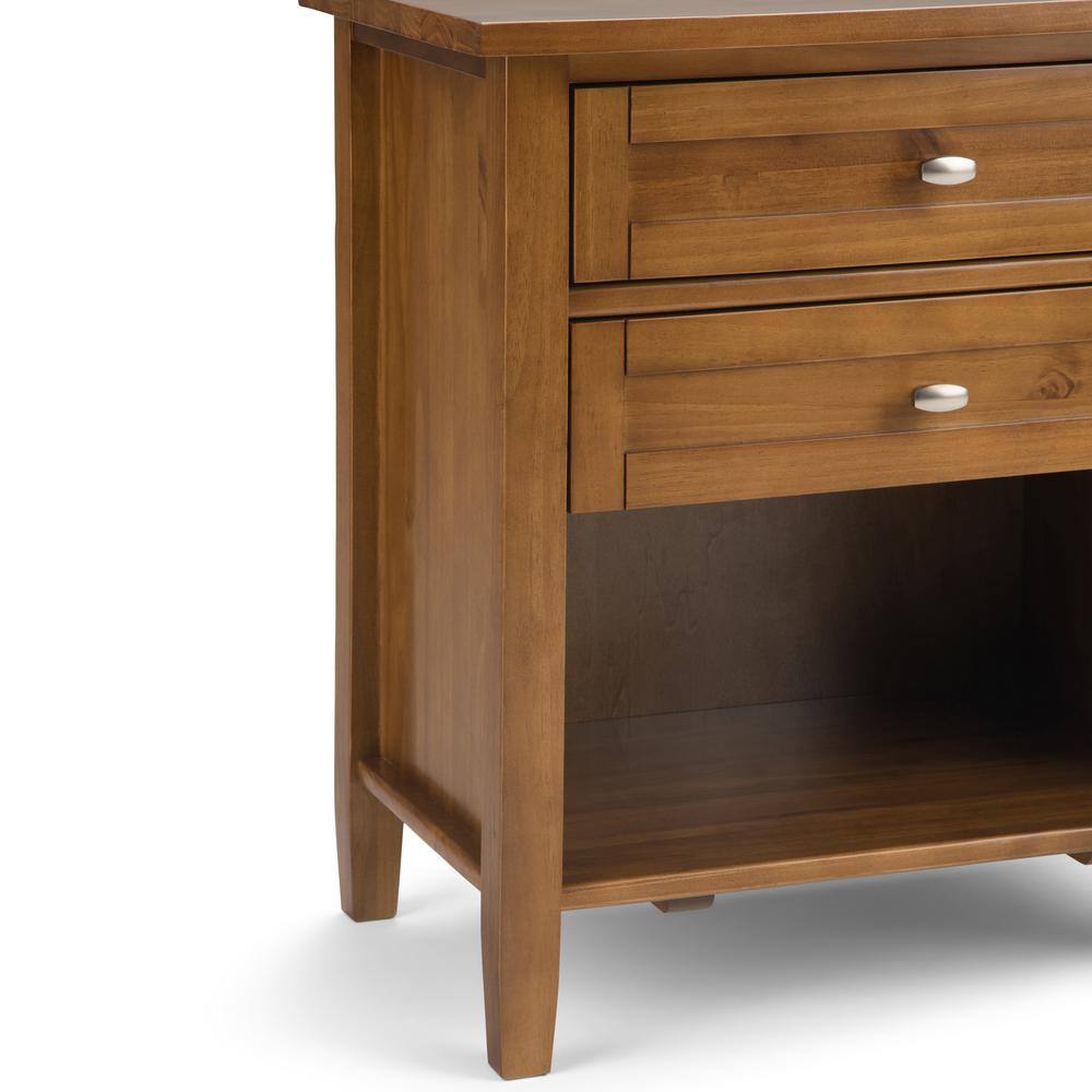 Light Golden Brown Solid Wood 2-Drawer Nightstand with Nickel Pulls