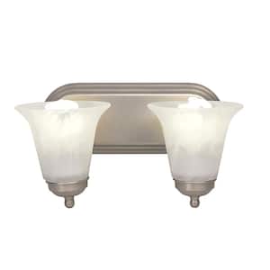 Cabernet Collection 14 in. 2-Light Brushed Nickel Bathroom Vanity Light Fixture with White Marbleized Glass Shades