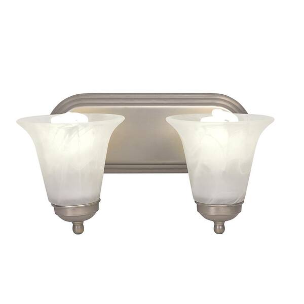 Bel Air Lighting Cabernet Collection 14 in. 2-Light Brushed Nickel Bathroom Vanity Light Fixture with White Marbleized Glass Shades