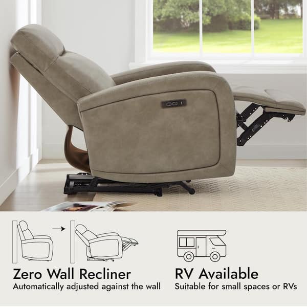 Spruce & Spring Edison Grey Leather Power Recliner with