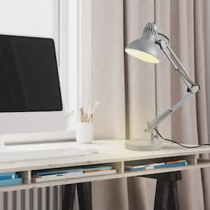 Architect 28 in. Matte Gray Balanced Arm Desk Lamp with Interchangeable Base and Clamp Arm Design