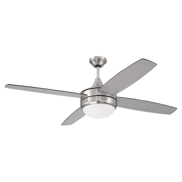 CRAFTMADE Phaze II 52 in. Indoor Brushed Nickel Finish Ceiling Fan, Integrated Single Light Kit & 4-Speed Wall Control Included