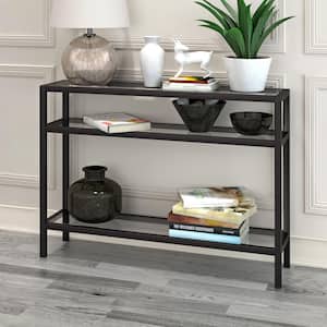 Sivil 42 in. Blackened Bronze Standard Rectangle Glass Console Table with Storage