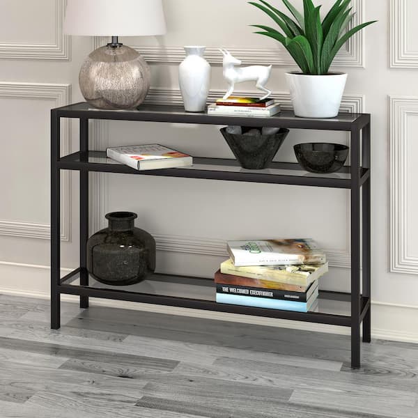 Meyer&Cross Sivil 42 in. Blackened Bronze Standard Rectangle Glass Console Table with Storage