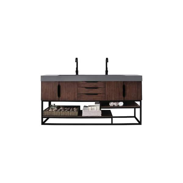 James Martin Vanities Columbia 72.5 in. W x 19 in. D x 36 in. H Bathroom Vanity in Coffee Oak with Dusk Grey Glossy Composite Top