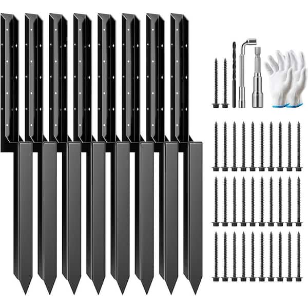VIVOSUN 33.5 in. Steel Ground Spike with Gloves for Repairing Tilted or Broken Wood Post (8-Pack)