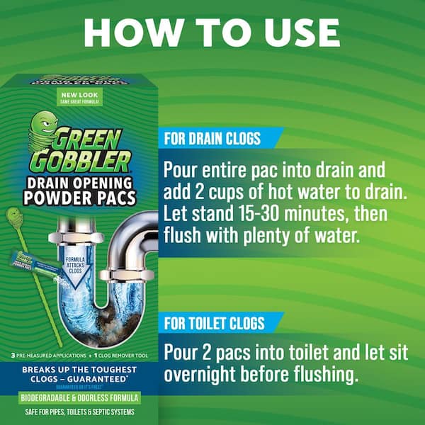 Green Gobbler Drain Clog Remover and Cleaner, 31 Oz - Biodegradable  Formula, 5 Drain Clog Tools Included 