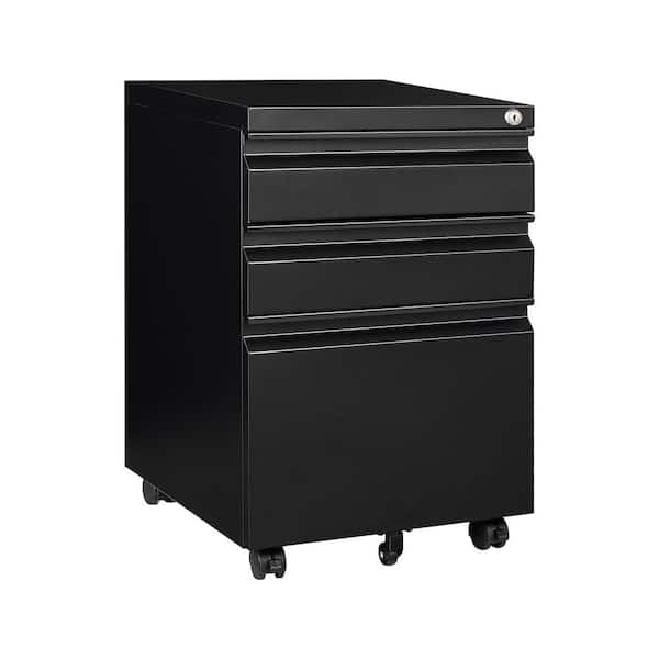 Hephastu 14.57 in. W x 23.62in. H x 17.32 in. D 3 Drawer Metal Mobile Vertical File Cabinet, Freestanding Cabinet in Black