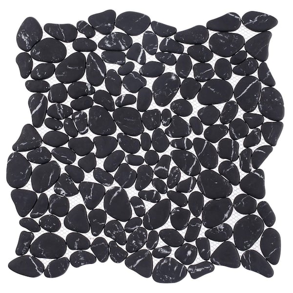 Mellow Zen Black/White 12-1/8 in. x 12-1/8 in. Smooth Stone Look Glass Mosaic Wall Tile (5.1 sq. ft./Case)