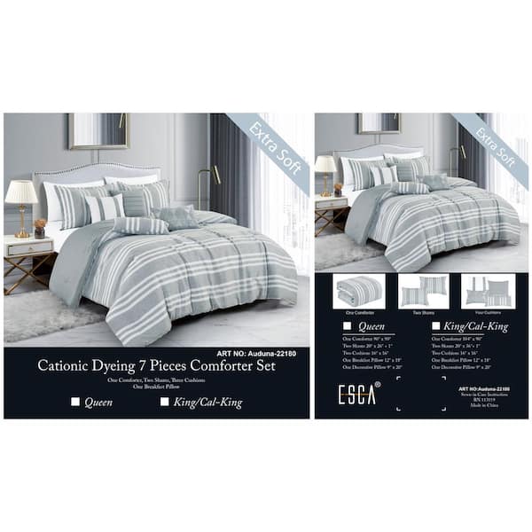Shatex 7 Piece King Luxury Gray Oversized Bedroom Comforter Sets J