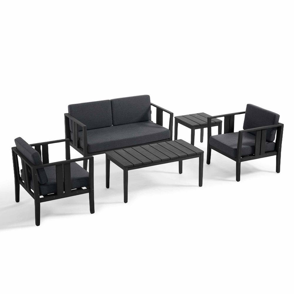 5-Piece Black Teak Patio Conversation Set with Dark Gray Cushions price history on PriceWatchPro
