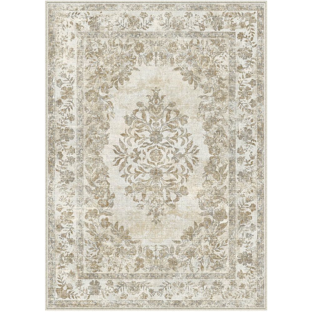 Kamuri Taupe 6 ft. x 9 ft. Vintage Washable Medallion Distressed Area Rug price history on PriceWatchPro