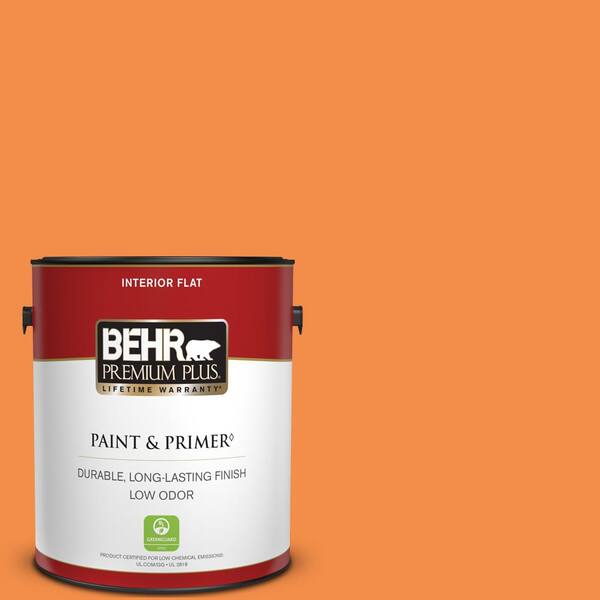 BEHR PREMIUM PLUS 1 gal. #250B-6 Poppy Glow Flat Low Odor Interior Paint & Primer