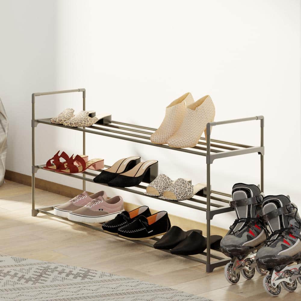 Black and Beige 3-Shelf Plastic Shoe Rack