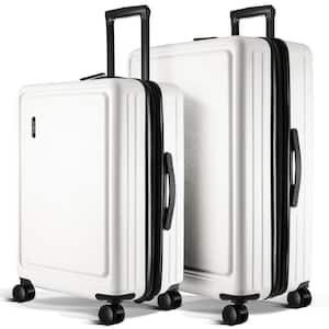 2-Piece White 24 in. - 28 in. Nested Hard Luggage Set Expandable Spinner Suitcase TSA Compliant