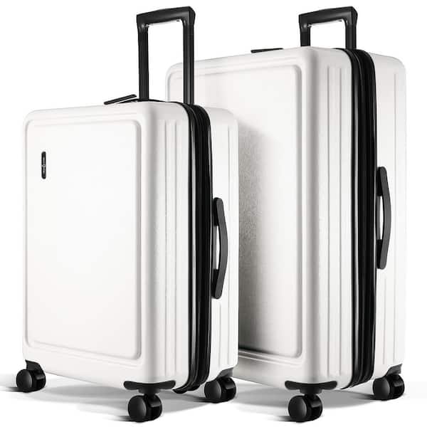 TRAVELARIM 2-Piece White 24 in. - 28 in. Nested Hard Luggage Set Expandable Spinner Suitcase TSA Compliant