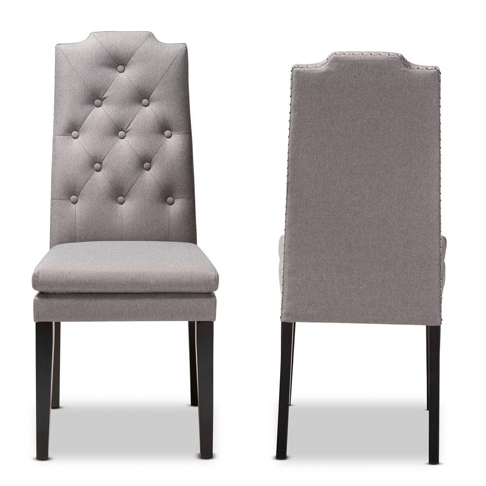 Gray Button Tufted High Back Wood Side Chair Set
