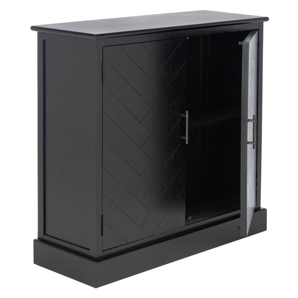 Black Wood and Metal Herringbone Storage Accent Cabinet