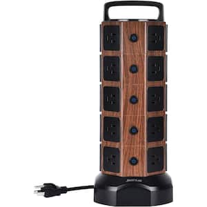 6.5 ft. Heavy-Duty Extension Cord, Surge Protector Power Strip Tower with 20 AC Outlets, 6 USB Ports - Walnut Black