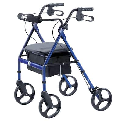 Portable Rollator Rolling Walker with Seat, Backrest and 8 in. Wheels, Blue
