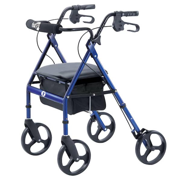 Hugo Mobility Portable Rollator Rolling Walker with Seat, Backrest and 8 in. Wheels, Blue