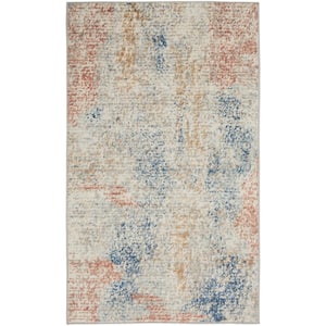 Concerto Ivory/Multi 3 ft. x 5 ft. Abstract Contemporary Kitchen Area Rug