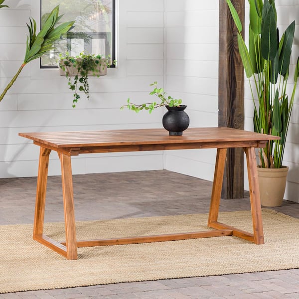 Walker Edison Furniture Company Brown Modern Wooden Rectangle Outdoor Trapezoid-Leg Dining Table