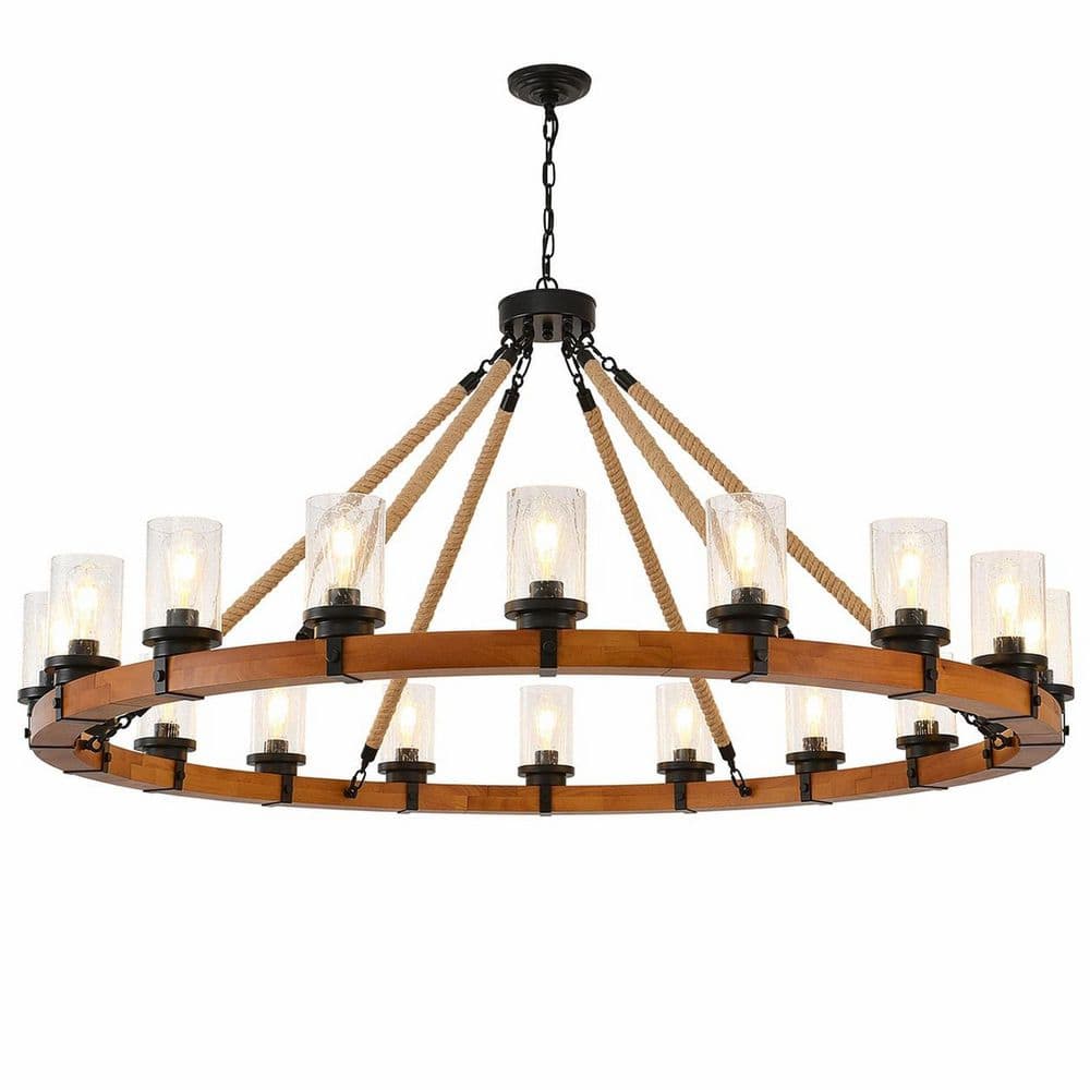 18 Light Brown Wood Wagon Wheel Chandelier with Seeded Glass Shades and Adjustable Height Dining Room, Kitchen Island price history on PriceWatchPro