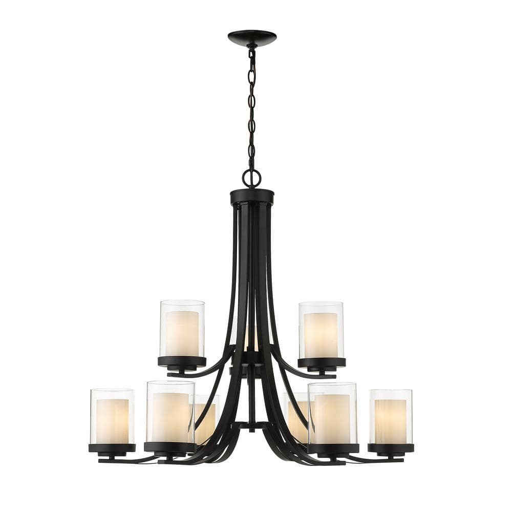 Sophisticated Matte Black Chandelier with Opal & Clear Glass Shades