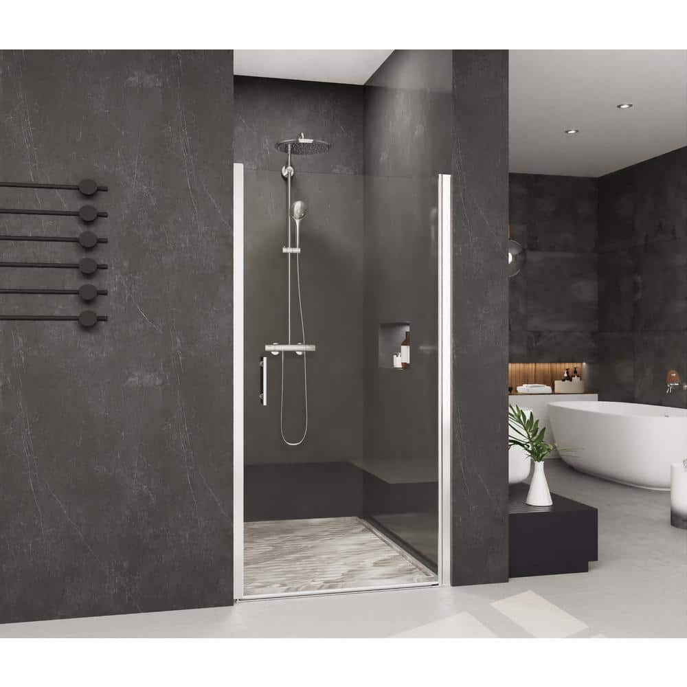 34 in. W x 72 in. H Pivot Semi-Frameless Shower Door in Chrome with Tempere