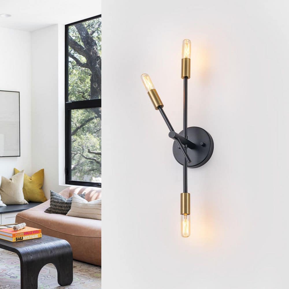 6 in. 3-Light Minimalist Industrial Matte Black Metal Wall Sconce with Brass Accents for Bedroom, Living Room, Hallway price history on PriceWatchPro