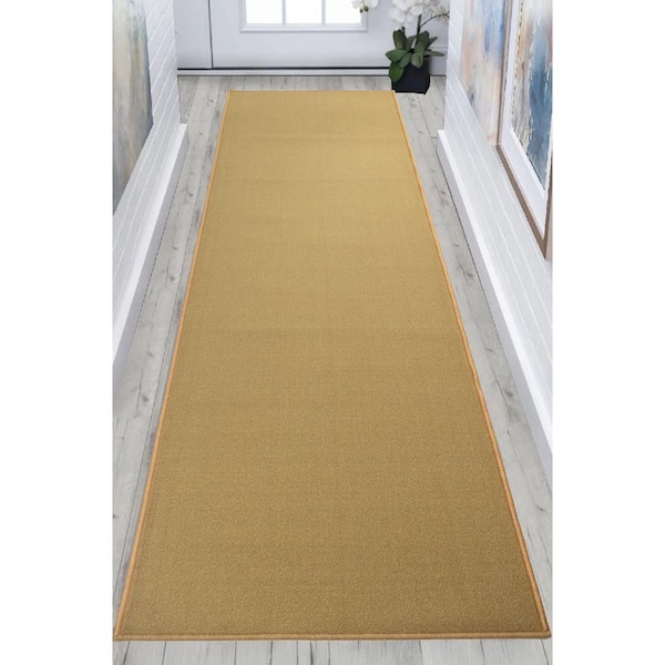 Rubber Collection Solid Beige 36 in. Width x Your Choice Length Custom Size Runner Rug
