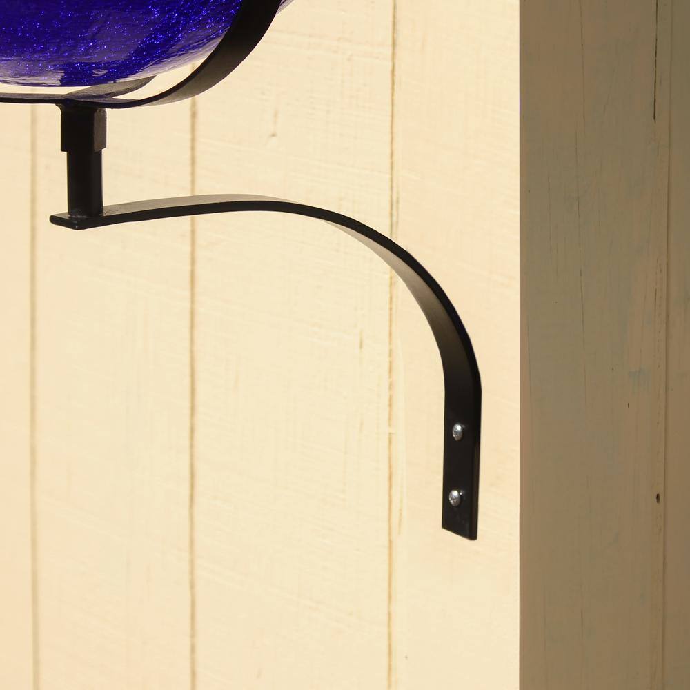 Cobalt Blue Crackle Glass Wall-Mounted Birdbath with Iron Bracket
