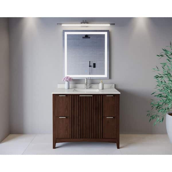 Palmilla 42 in. Single Freestanding Dark Walnut Bath Vanity with Giotto Quartz Top Assembled