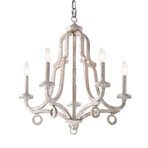 Hartsville 5-Light Antique White Farmhouse Distressed Candle Style Chandelier